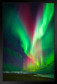 Aurora Borealis Northern Lights Over Iceland Photo Black Wood Framed Art Poster 14x20