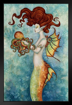 Mermaid and Octopus by Amy Brown Black Wood Framed Art Poster 14x20