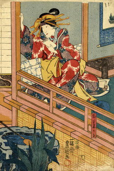 Utagawa Hiroshige by Woodblock Female in Kimono by Window Japanese Art Poster Traditional Japanese Wall Decor Hiroshige Woodblock Artwork Asian Print Decor Cool Wall Decor Art Print Poster 24x36