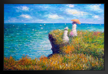 Claude Monet The Promenade On The Cliff Impressionist Art Posters Claude Monet Prints Nature Landscape Painting Claude Monet Canvas Wall Art French Wall Decor Black Wood Framed Art Poster 20x14