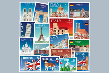 European Countries Italiy Great Britain Travel Stamps Art Print Cool Huge Large Giant Poster Art 54x36