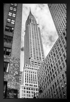Looking up at the Chrysler Building New York City Photo Black Wood Framed Art Poster 14x20