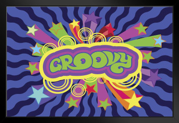 Groovy Style Retro 1970s Expression Art Print Black Wood Framed Poster 20x14