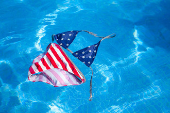 American Flag Printed Bikini Floating in Pool Photo Photograph Cool Wall Decor Art Print Poster 36x24