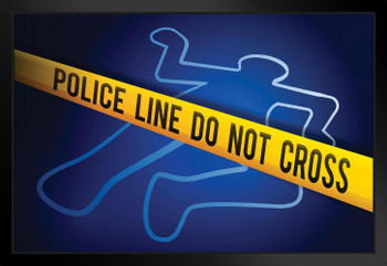 Crime Scene Tape Homicide Dead Body Outline Art Print Black Wood Framed Poster 20x14