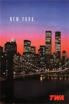New York City Landscape TWA Airlines World Trade Center Brooklyn Bridge Vintage Travel Cool Wall Decor Art Print Poster 24x36