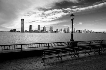 Jersey City Skyline from Manhattan Across Hudson River B&W Photo Photograph Cool Wall Decor Art Print Poster 36x24