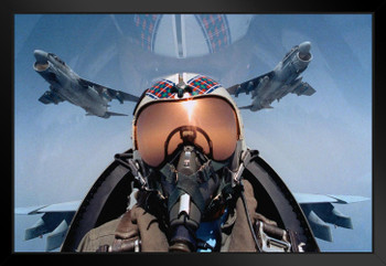 Military Jet Aircraft Pilot In Cockpit Close Up Photo Art Print Black Wood Framed Poster 20x14