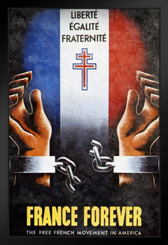 France Forever French Resistance Vintage World War II Propaganda Black Wood Framed Art Poster 14x20