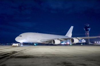 Airbus A380 on Runway at Night with Engineer Photo Art Print Cool Huge Large Giant Poster Art 54x36