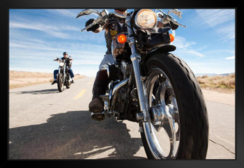 Two Bikers Riding Motorcycles Along Route 66 Photo Art Print Black Wood Framed Poster 20x14