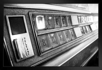 Vintage Jukebox Music Buttons Black White Photo Poster Selection Keys Retro Diner Bar Stereo Photograph Black Wood Framed Art Poster 20x14