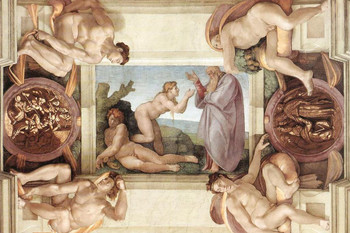 Michelangelo Creation Of Eve With Ignudi And Medallions Fine Art Cool Wall Decor Art Print Poster 36x24