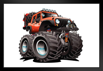 Orange 4 Wheel Drive 4x4 Lifted Off Road Vehicle Art Print Black Wood Framed Poster 20x14