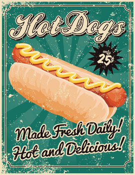 Hot Dogs Made Fresh Daily Hot And Delicious Vintage Art Print Cool Huge Large Giant Poster Art 36x54