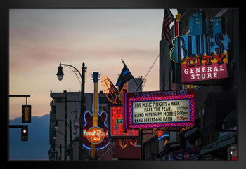 Neon Signs on Beale Street Memphis Tennessee Photo Art Print Black Wood Framed Poster 20x14