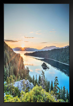 Picture Of Paradise Lake Tahoe Emerald Bay Water Mountains California Sunrise Photo Photograph Beach Sunset Palm Landscape Ocean Scenic Nature Black Wood Framed Art Poster 20x14
