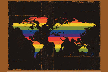 Artistic Gay Pride LGBT Lesbian World Map Poster United States Transgender Rainbow Decorative Cool Huge Large Giant Poster Art 54x36