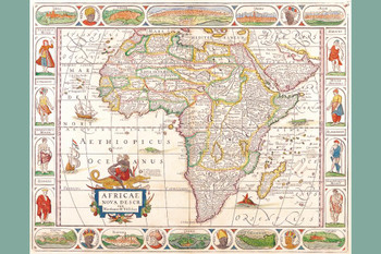 Map of Africa by Nicolass Visscher Antique Vintage Style Travel World Map with Cities in Detail Map Posters for Wall Map Art Wall Decor Geographical Illustration Cool Wall Decor Art Print Poster 24x36