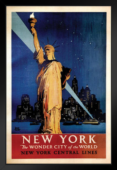 New York The Wonder City Vintage Travel Art Print Black Wood Framed Poster 14x20