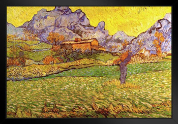 Vincent Van Gogh Meadow In Mountains Poster 1889 Nature Landscape Post Impressionist Painting Black Wood Framed Art Poster 14x20