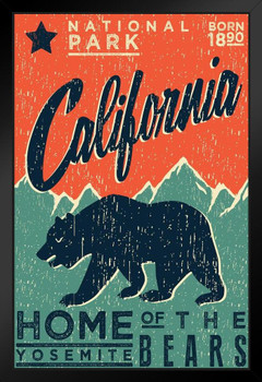 California Home of the Yosemite Bears Travel Photo Black Wood Framed Art Poster 14x20