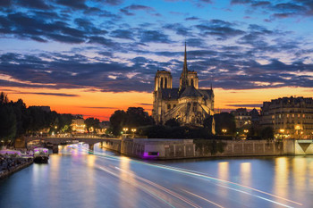 Notre Dame Cathedral Seine River Paris France At Sunset Photo Art Print Cool Huge Large Giant Poster Art 54x36