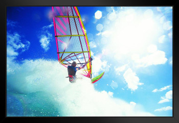 Man Windsurfing Photo Art Print Black Wood Framed Poster 20x14