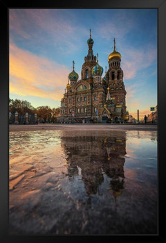 Church of the Savior Spilled Blood St Petersburg Reflection Photo Art Print Black Wood Framed Poster 14x20