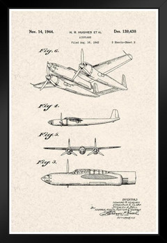 Howard Hughes Airplane Official Patent Diagram Black Wood Framed Poster 14x20