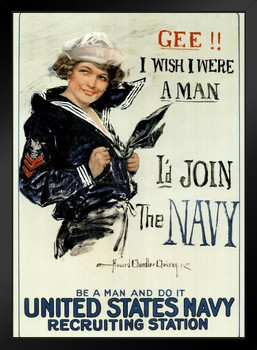 Gee I Wish I Were A Man Id Join The Navy Recruiting Propaganda Black Wood Framed Poster 14x20