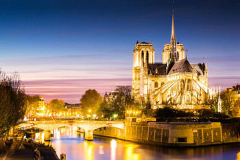 Notre Dame Cathedral at Dusk Paris France Photo Art Print Cool Huge Large Giant Poster Art 54x36