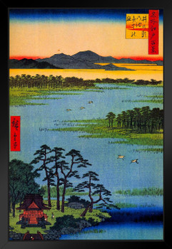 Utagawa Hiroshige Benten Shrine At Inokashira Pond Japanese Art Poster Traditional Japanese Wall Decor Hiroshige Woodblock Landscape Artwork Nature Asian Print Black Wood Framed Art Poster 14x20