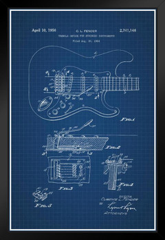 Electric Guitar 1956 Official Patent Office Blueprint Design Stringed Instrument Rock Roll Music Band Strings Frets Diagram Decoration Black Wood Framed Art Poster 14x20