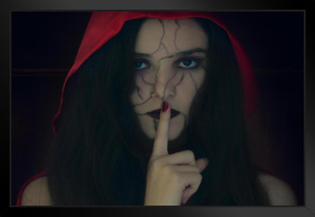 Girl with Finger on Lips Gothic Style Fantasy Photo Art Print Black Wood Framed Poster 20x14
