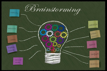 Brainstorming Lightbulb on Blackboard With Concept Sticky Notes Photo Photograph Cool Wall Decor Art Print Poster 36x24