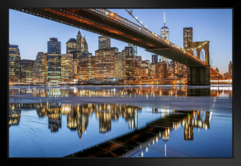 Brooklyn Bridge and New York City Skyline Photo Art Print Black Wood Framed Poster 20x14