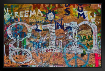 John Lennon Wall Graffiti Prague Czech Republic Photo Black Wood Framed Art Poster 20x14