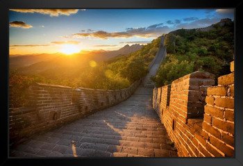 Sunset Over the Great Wall of China Photo Art Print Black Wood Framed Poster 20x14
