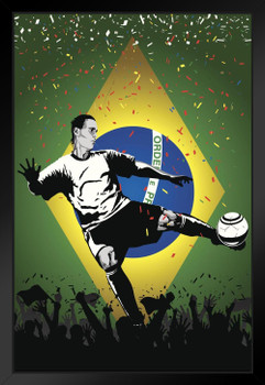 Brazil Soccer Player Sports Black Wood Framed Art Poster 14x20