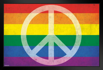 Pride and Peace Flag Black Wood Framed Art Poster 14x20