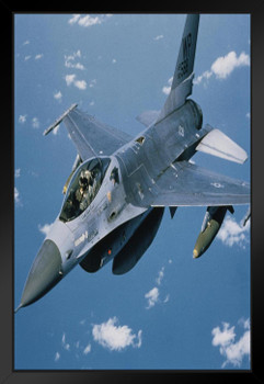 Aerial View of an F16 Fighting Falcon in Flight Photo Art Print Black Wood Framed Poster 14x20