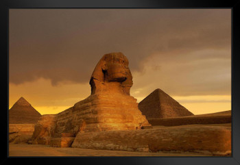 Sunset On Great Sphinx At Giza and Pyramid Complex Giza Necropolis Photo Photograph Ancient Egypt Ruins Monuments Desert Landscape Black Wood Framed Art Poster 20x14