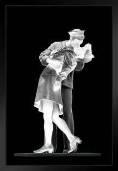 Public Statue of a Sailor Kissing a Nurse VJ Day Photo Photograph Romance Romantic Gift Valentines Day Decor Black Wood Framed Art Poster 14x20