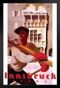 Innsbruck Tyrol Austria Alps Vintage Illustration Travel Art Deco Vintage French Wall Art Nouveau 1920 French Advertising Vintage Poster Print Art Nouveau Decor Black Wood Framed Art Poster 14x20
