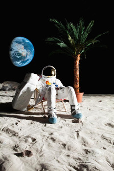 Astronaut on the Moon Relaxing in a Beach Chair Photo Photograph Cool Wall Decor Art Print Poster 24x36