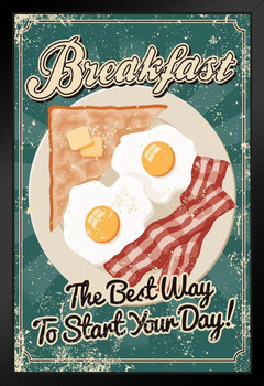 Breakfast The Best Way to Start the Day Vintage Art Print Black Wood Framed Poster 14x20