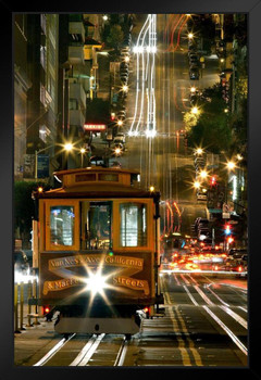 San Francisco California Street Cable Trolly Car Photo Art Print Black Wood Framed Poster 14x20