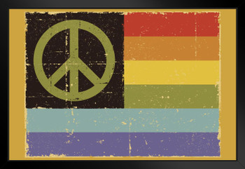 Peace Symbol Gay Pride LGBT Rainbow Flag Art Print Black Wood Framed Poster 20x14