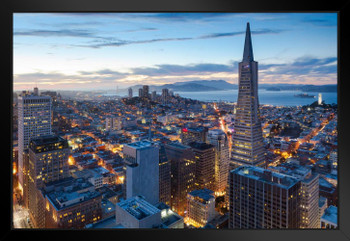 San Francisco California Skyline at Sunset Photo Art Print Black Wood Framed Poster 20x14